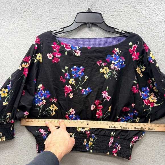 Anthropologie Maeve Adelaide Top Blouse Black Floral Crop Dolman Sleeve Women SP - Picture 6 of 16